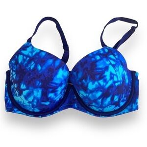 Victoria’s Secret PINK push up bra 34D neon cobalt blue tie dye rave abstract